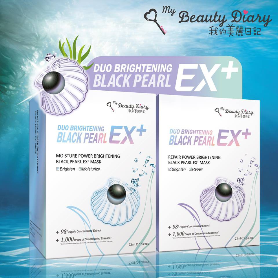 Mặt nạ My Beauty Diary EX+ Ngọc Trai Đen Nhân Đôi Tác Dụng Trắng Sáng Đài Loan Hộp 6 Miếng DATE 2023