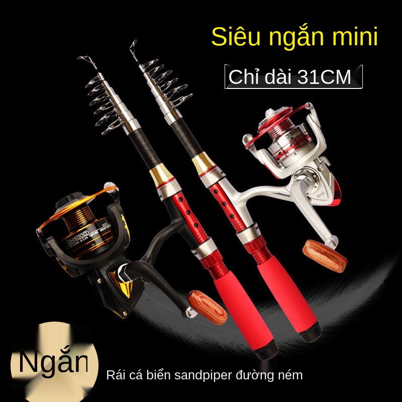 Bộ cần câu biển siêu ngắn Ưu đãi đặc biệt trọn mini bánh xe kim loại cứng dài đá cá