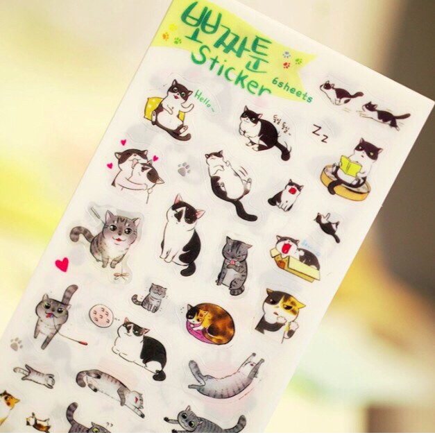 Set 6 Tấm Sticker Mèo Xám Hàn Quốc Siêu Dễ Thương