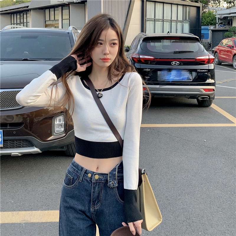 Áo ZHELIHANGFEI dệt kim tay dài hở eo quyến rũ trẻ trung hợp thời trang cho nữ