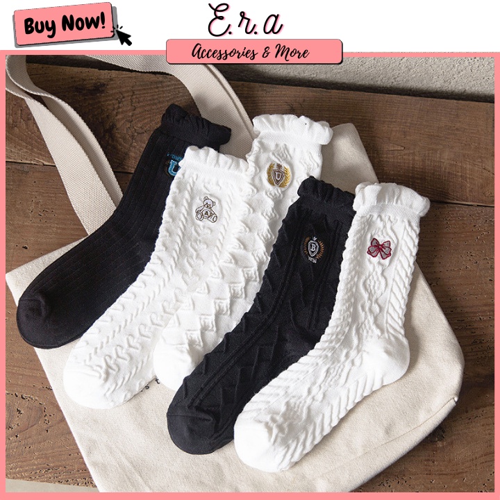 Tất Cổ Cao Cổ Bèo Freesize ERASHOP 079427 - Dễ Thương, Vải Co Giãn 4 Chiều, Phù Hợp Mang Giày Sneaker, Rẻ Đẹp