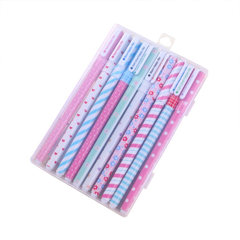 Set 10 Bút Bi Mực Đen Ngòi 0.38mm Kiểu Dáng Dễ Thương Cho Nữ