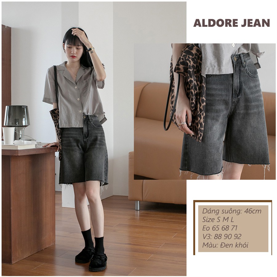 Quần short jean nữ ống rộng lửng màu đen khói MSB3 | BigBuy360 - bigbuy360.vn