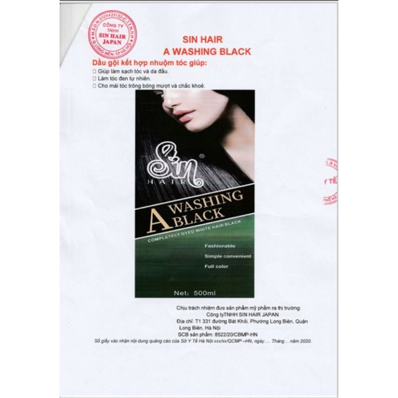 Dầu gội phủ bạc sin hair Nhật Bản 500ml, nhuộm tóc đen, tóc nâu đều màu tự nhiên tinh chất nhân sâm