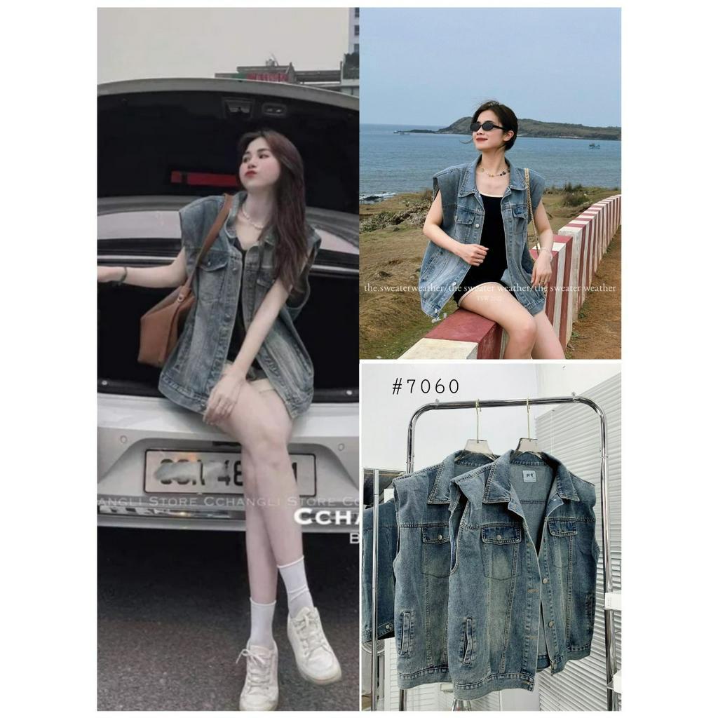 Áo khoác gile bò denim có đệm vai form rộng phong cách - 247store.vn - Aogilebo7060_P0K17