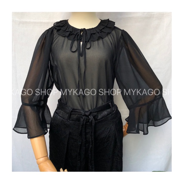 Áo Chiffon Tay Loe Cột Nơ Sexy F21