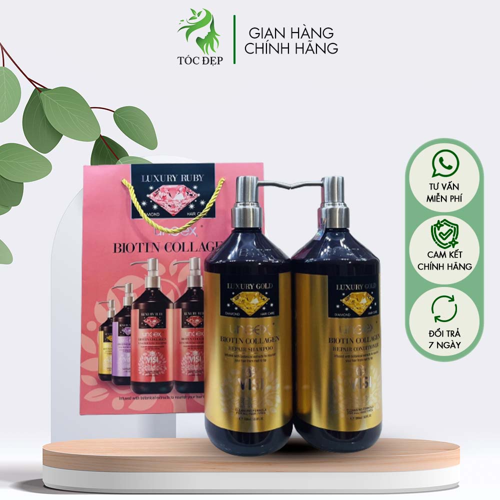 Cặp Dầu Gội Xả Biotin & Collagen Luxury Perfum Vàng 1000ml Hương Nước Hoa Gucci