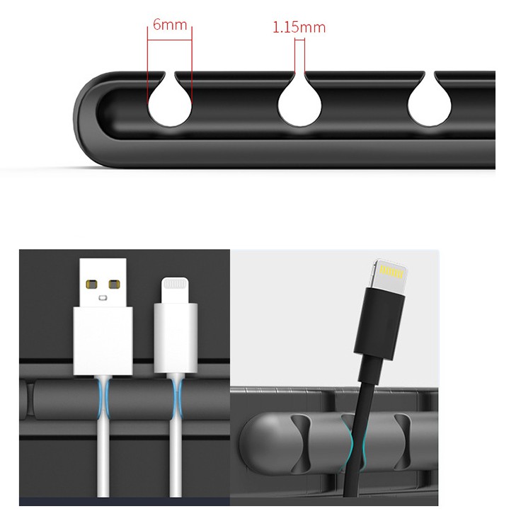 Thanh Kẹp Silicone Cố Định Dây Cap Sạc, Dây Điện, Tai Nghe, Sắp Xếp Gọn Gàng Dây Cho Bàn Làm Việc