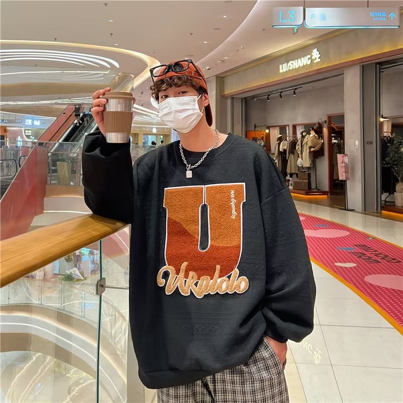 Áo Sweater nam Cổ Tròn Dáng Rộng Thêu Chữ áo sweater nữ Phong Cách Hàn Quốc Thời Trang SweatShirts Nam Nữ