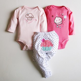 Set body suit dài tay 3 chi tiết hàng xuất dư cho bé trai và bé gái 0-12 tháng