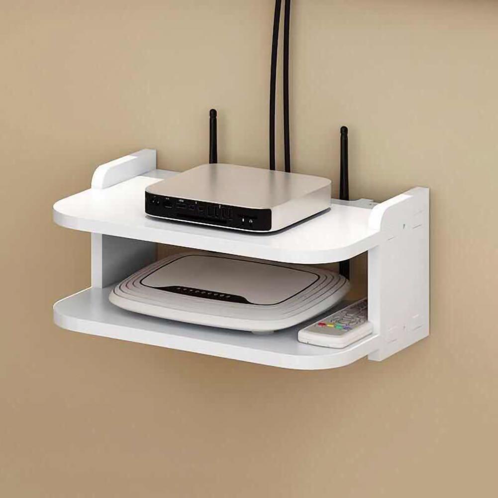 [Hàng Sẵn] Kệ wifi treo tường 2 tầng nhỏ gọn góc tròn chống va chạm（Tặng đinh không dấu vết + móc dính）【Carbon070】