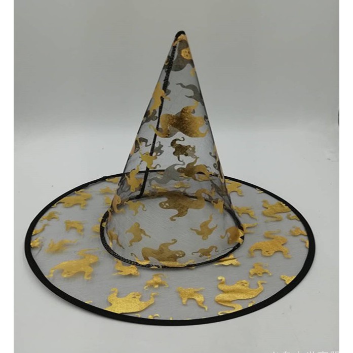 Mũ phù thủy hóa trang Halloween màu đen nhiều họa tiết đẹp VẢI MỎNG