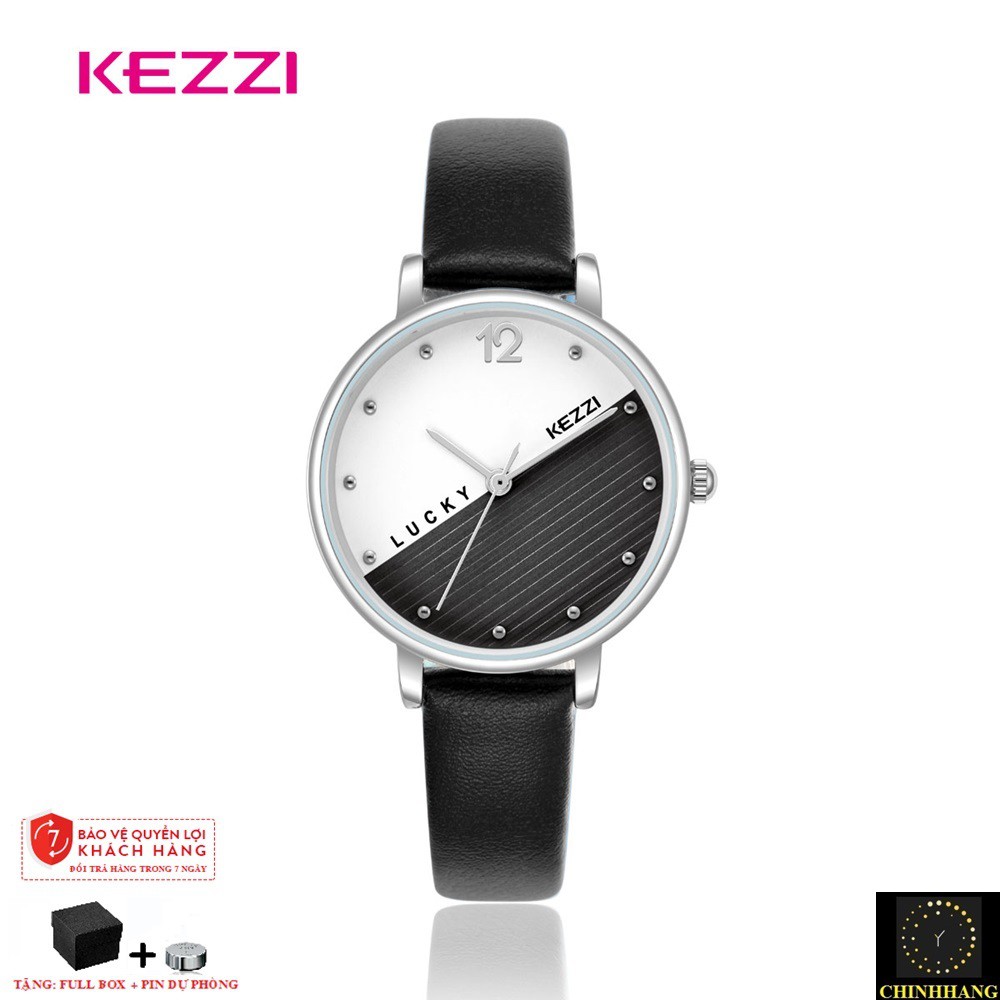 ĐỒNG HỒ NỮ KEZZI 1737 DÂY DA CAO CẤP. MẶT TRÒN DẠ QUANG