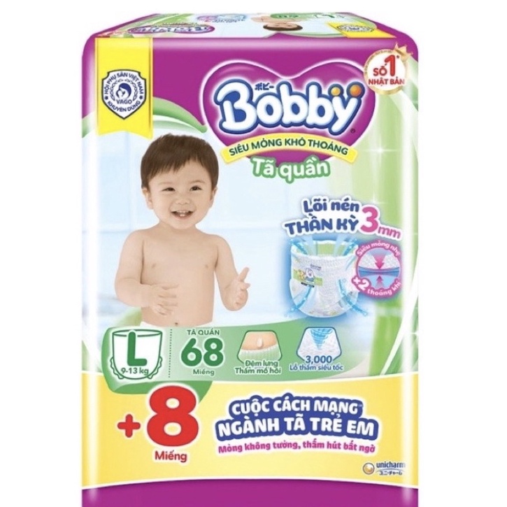 Tã quần bobby M74 L68 XL62 XXL56( tặng thêm 8 miếng)