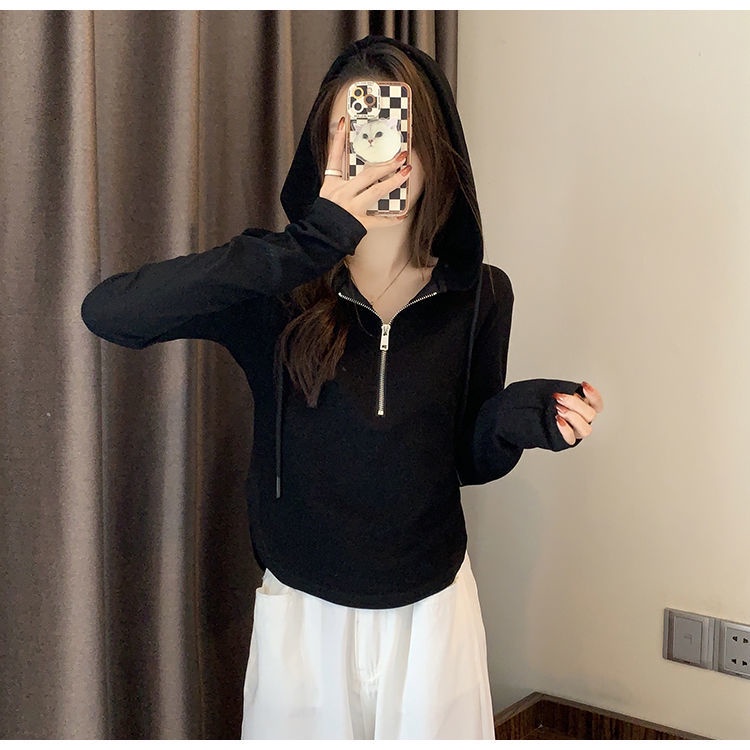 Áo Sweater Mỏng Tay Dài Có Nón Phối Khóa Kéo Thời Trang Hàn Quốc 2022