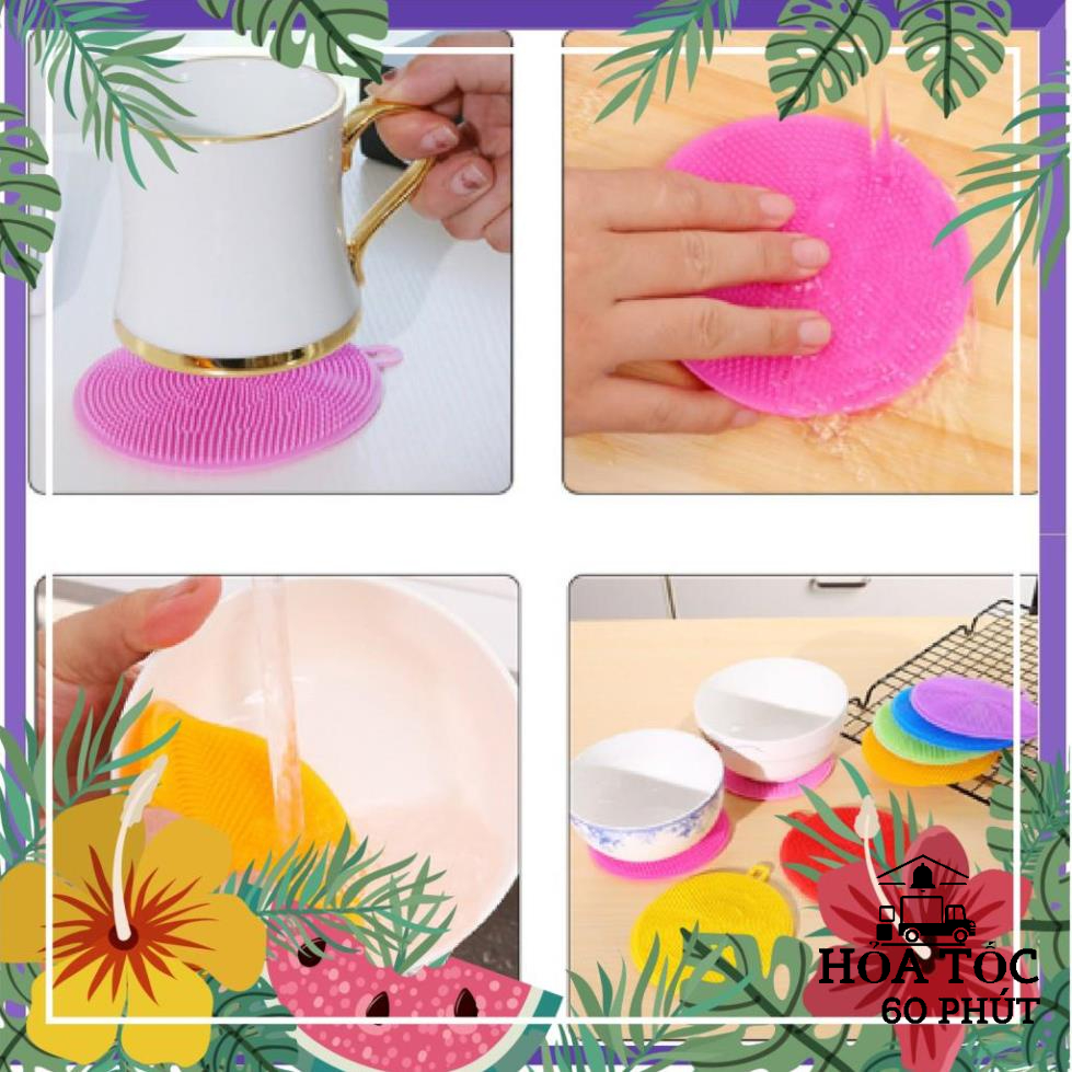 Miếng Cọ Rửa Chén Bát, Xoong Nồi Silicon Tiện Dụng Có Móc Treo Tường Thông Minh Đa Năng