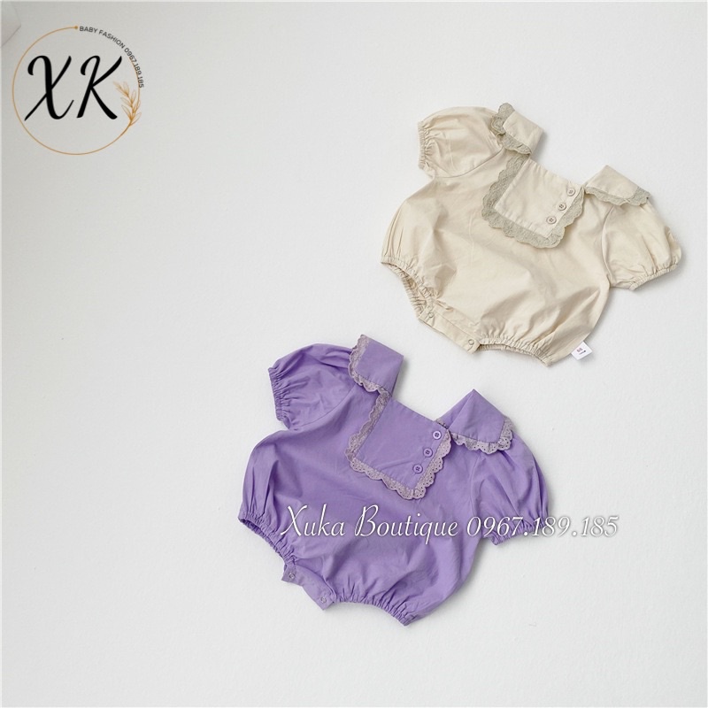 Bodysuit Cộc Tay Cổ Ren Kèm Nơ Bé Gái 0-2 Tuổi Xuka Boutique Set Quần Áo Sơ Sinh 2022