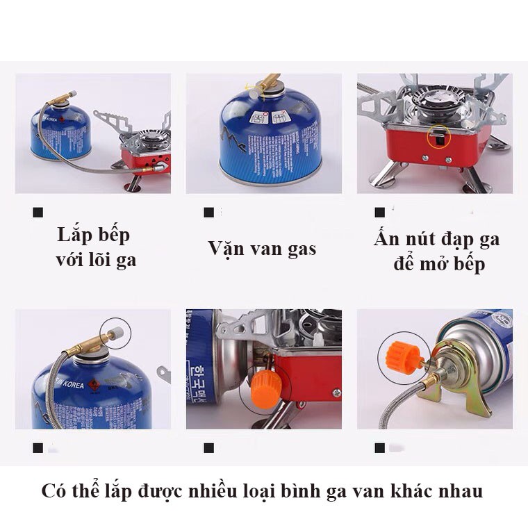 Bếp gas mini du lịch siêu nhỏ gọn có dây nối bình gas an toàn - Bếp gas du lịch dã ngoại có thể gấp gọn tiện lợi