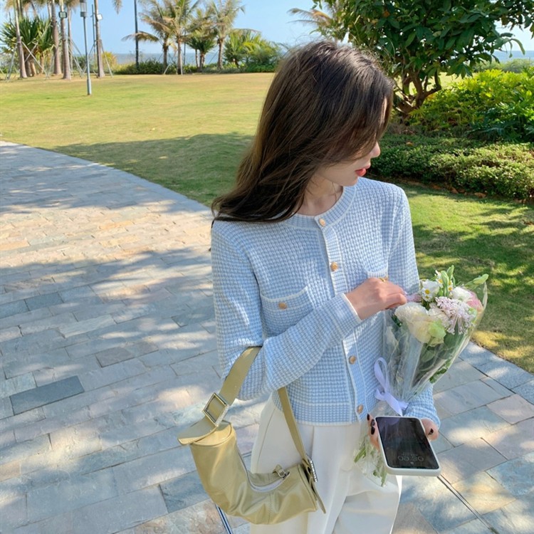 Porozi  Áo Thun Dệt Kim Cổ Tròn Kẻ Sọc Kiểu Hàn Quốc Xinh Xắn Cho Nữ