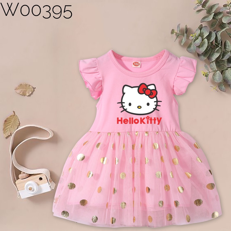 Đầm Công Chúa Màu Hồng In Họa Tiết hello kitty Dễ Thương Cho Bé Gái