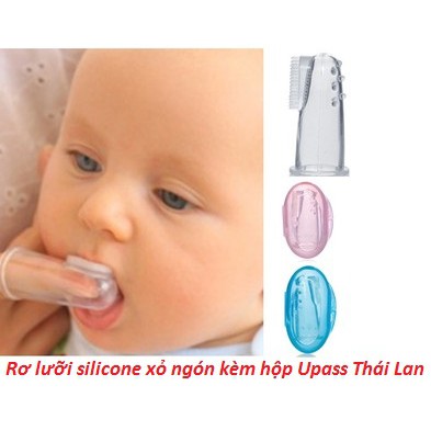 Bàn chải rơ lưỡi silicone mềm kèm hộp đựng , đánh răng xỏ ngón Upass Thái Lan - UP4002N