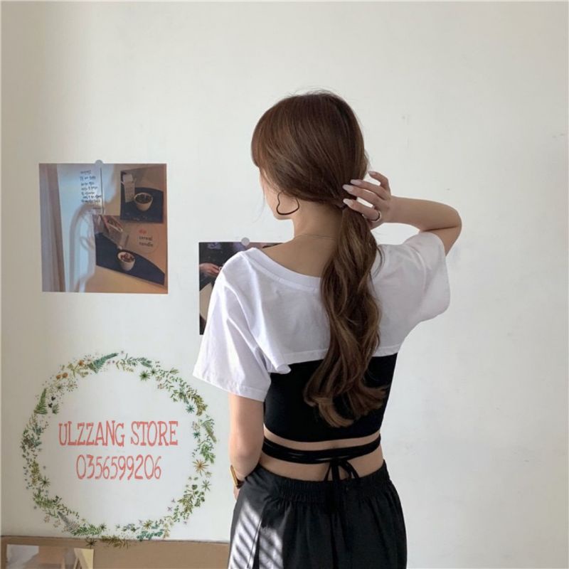 Set áo ba lỗ buộc dây eo kèm áo croptop xinh