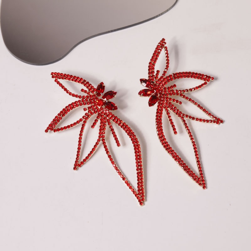 1 Đôi Bông Tai Hình Hoa Lá Đính Đá Thời Trang Nhiều Màu 10.5x5cm