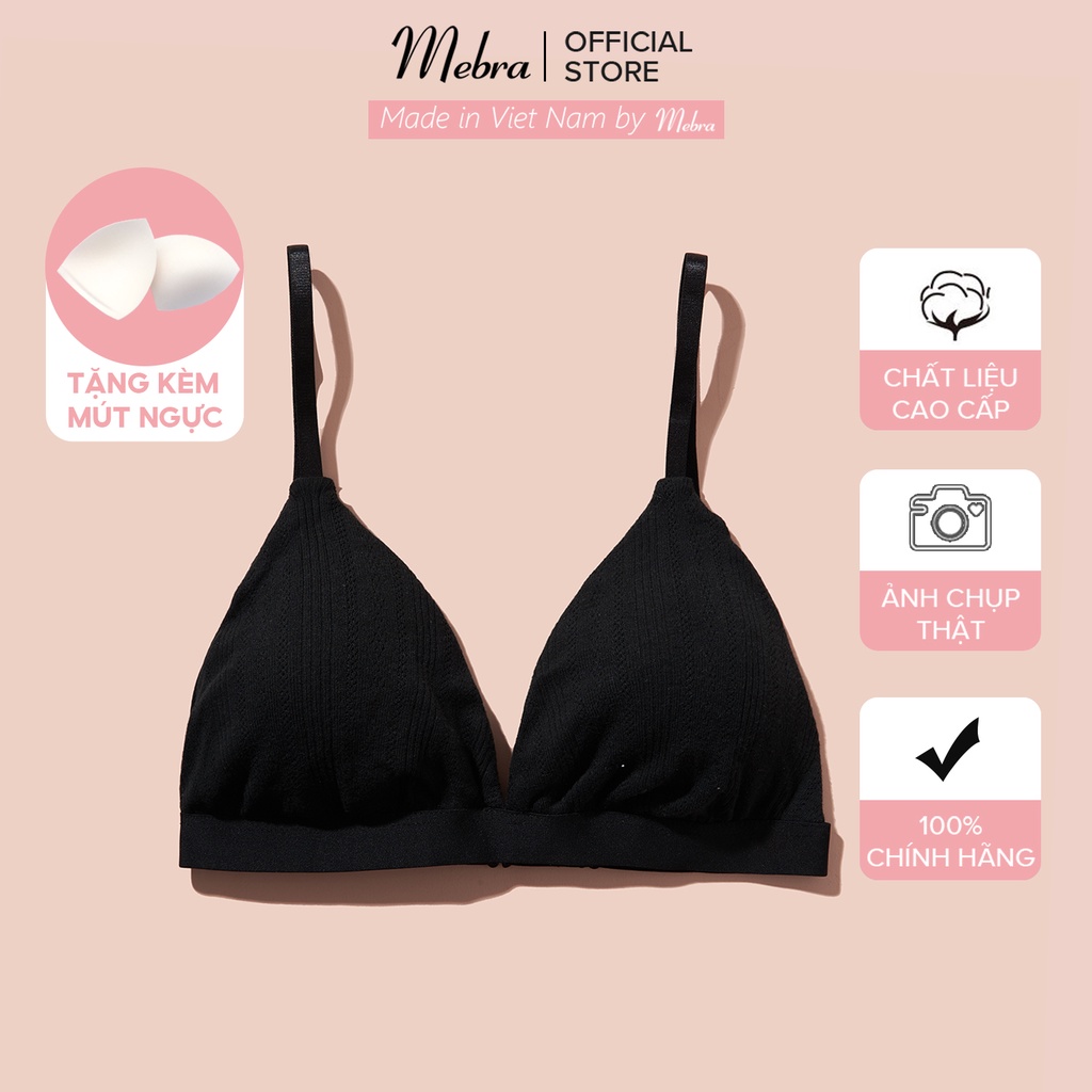 Áo ngực bra cotton không gọng không đệm tặng kèm mút chân ngực bản chun to thể thao năng động giữ form tốt Mebra A004