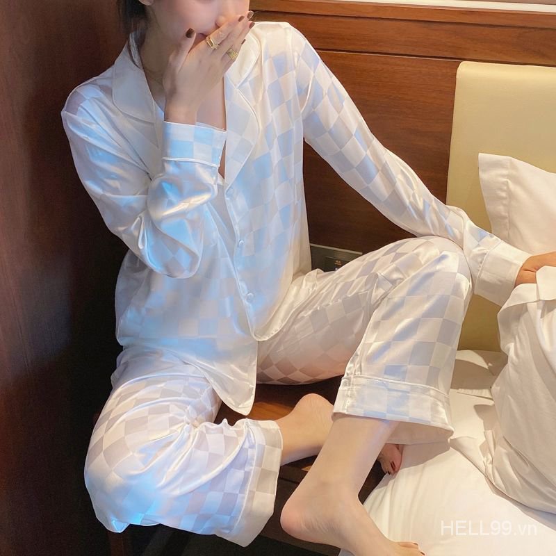 Korean Style Spring and Autumn New Model Korean Style Women's Long Sleeve Wide Sleeve Silk Silk Pajamas Set | BigBuy360 - bigbuy360.vn