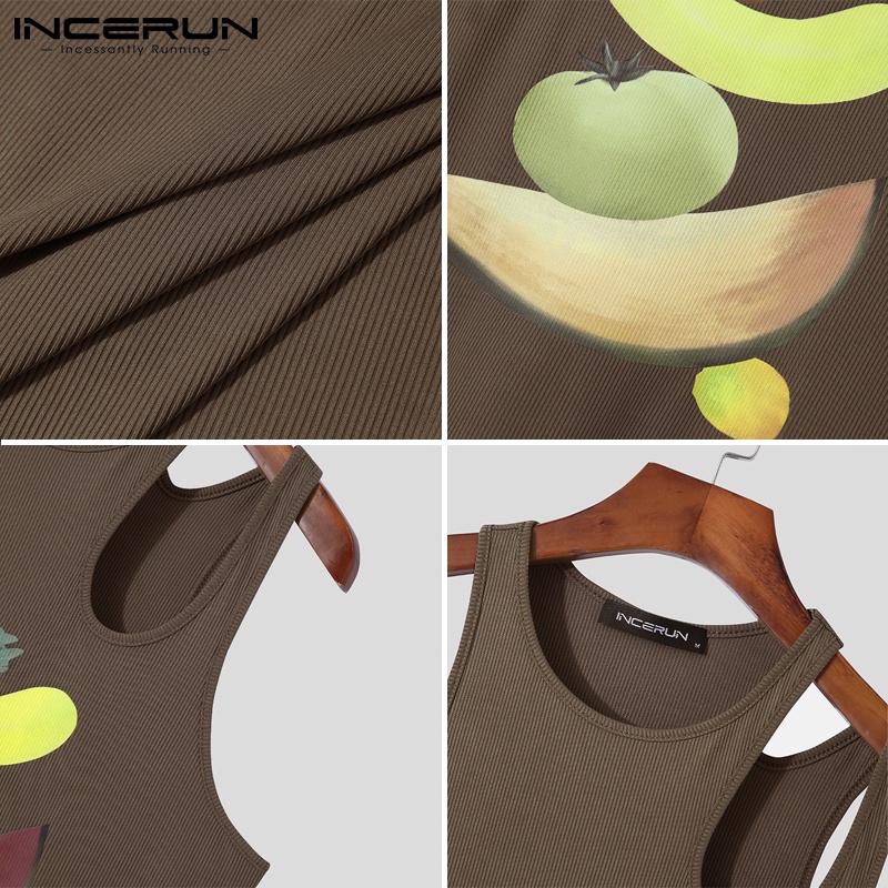 Áo ba lỗ INCERUN dáng ôm in họa tiết trái cây thời trang quyến rũ cho nam