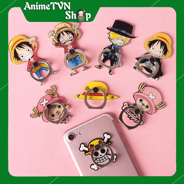 Móc giữ điện thoại Iring cao cấp kiểu nhẫn 2 in 1 in hình anime One piece (Đảo hải tặc) - chắc chắn chế độ xoay 360 độ