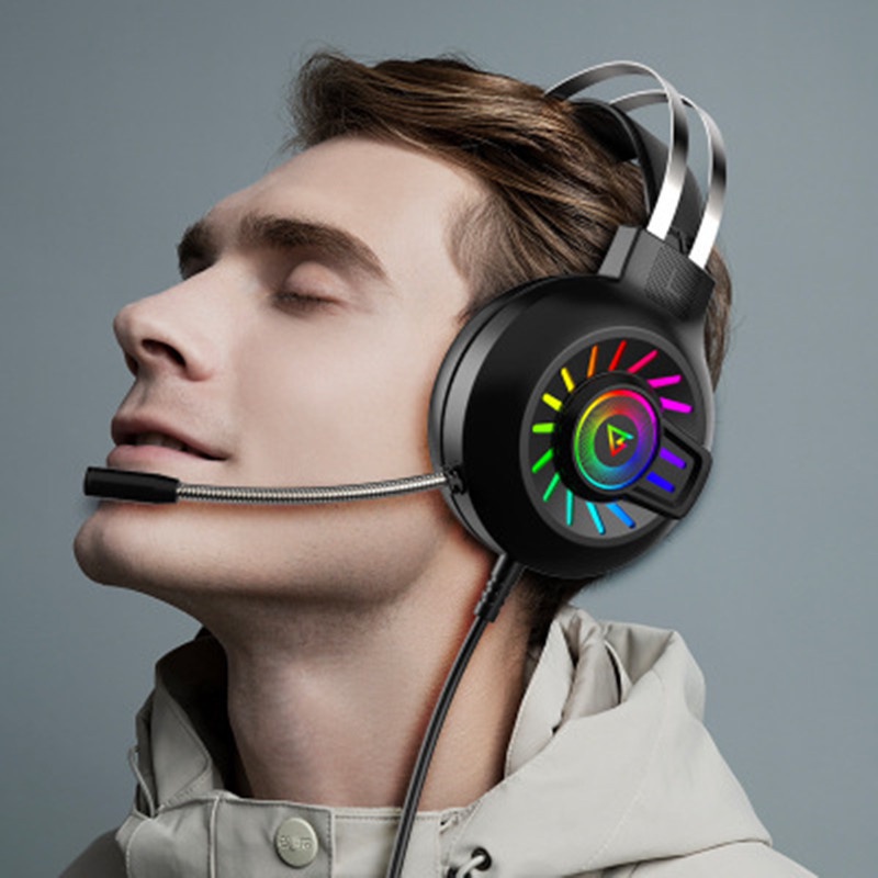 Tai nghe gaming  headphone H300 RGB phát sáng  chơi game màng bass kim lọai  âm thanh trầm kèm microphone