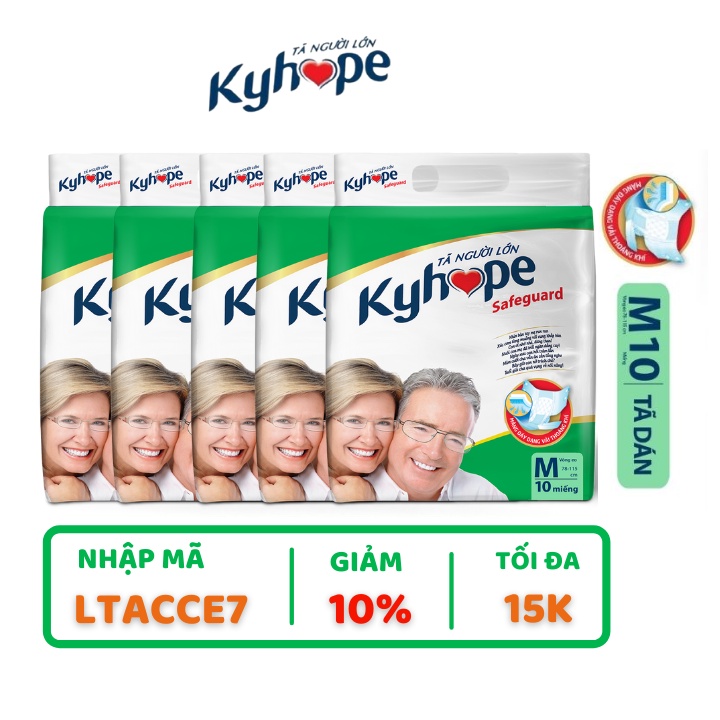 COMBO 5 bao tã người lớn KYHOPE Safeguard Size M10 (Vòng eo: 78cm - 115cm) - Công nghệ Nhật Bản