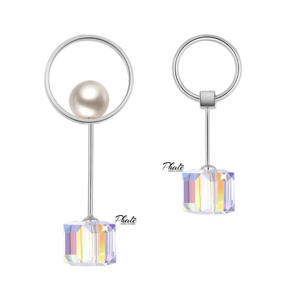 Bông Tai Pha Lê Vuông Ngắn Dài Được Thiết Kế Từ Bạc S925 Và Pha Lê Swarovski
