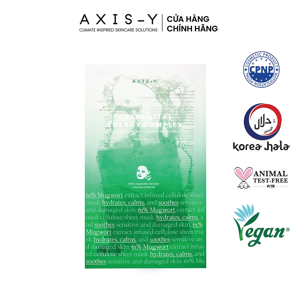Axis-Y Mặt nạ giấy Mugwort Green Vital Energy Complex Sheet Mask 27ml