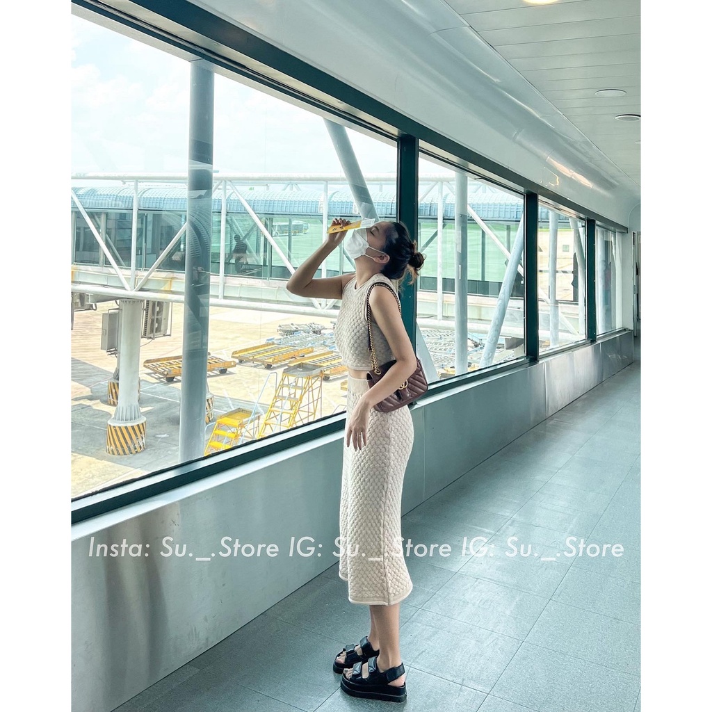 Set áo len thừng sát vai dây buộc kèm chân váy dáng dài S404 SUSTORE