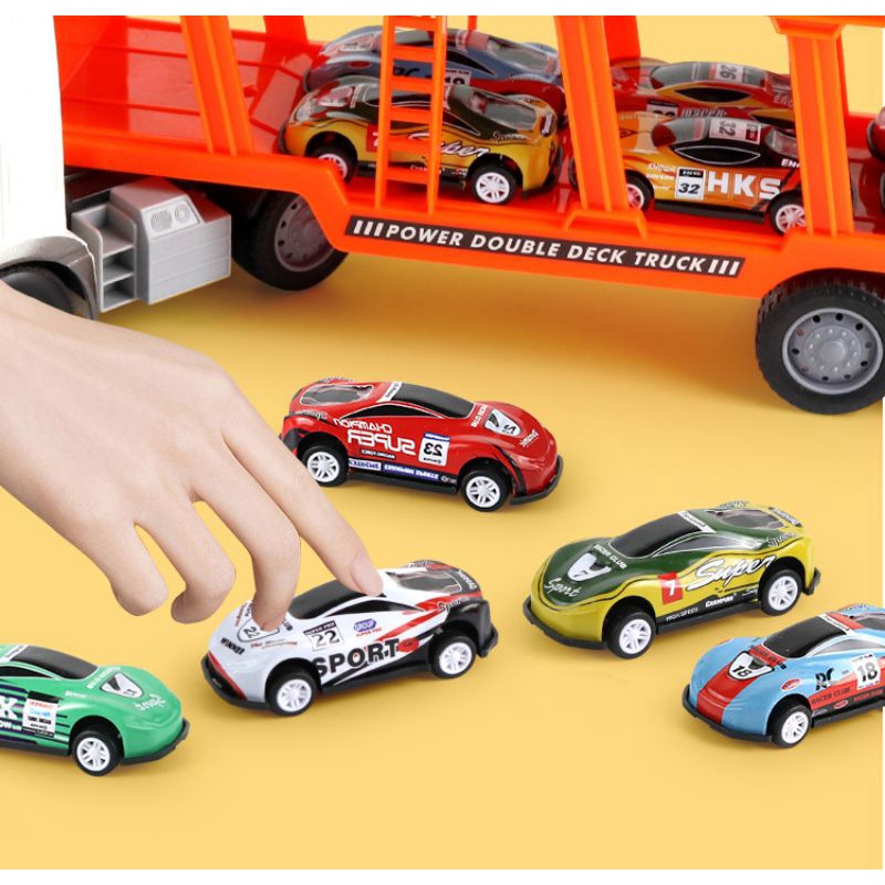 Đồ chơi xe tải 2 tầng chở 6 -12 xe con âm thanh đèn