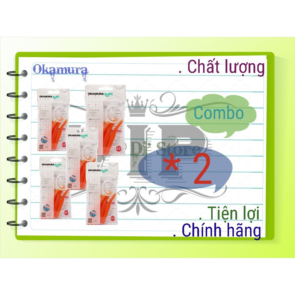 Okamura combo 10 bịch Bàn chải kẽ răng Asahi dạng chữ L (Bịch 6 cây).