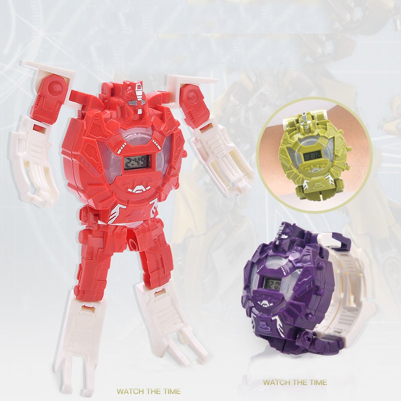 Đồ chơi đồng hồ đeo tay nhiều màu đèn lấp lánh biến hình robot 2in1 dành cho bé trai và bé gái