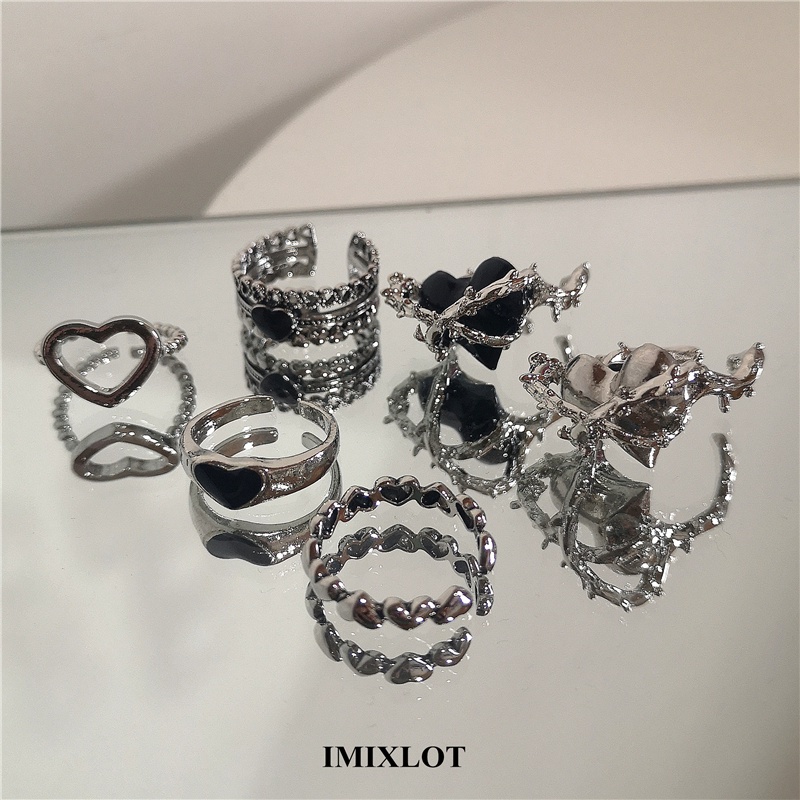 Bộ nhẫn nhẫn trái tim cá nhân hóa Nhẫn lưới đen và trắng cho phụ kiện phụ kiện trang sức