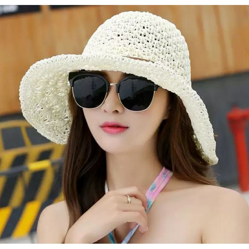 Nón đi biển rộng vành gấp gọn Haka Mũ rộng vành đi biển đẹp chống nắng UV