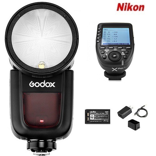 Đèn Flash Godox V1 cho Nikon ( gồm Pin và sạc) kèm Trigger Godox Xpro -N