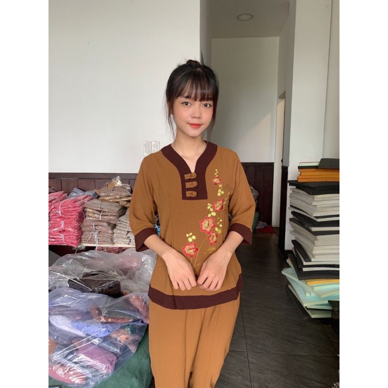 đồ bộ Đi chùa. áo lam phật tử. 3 nút đũi .