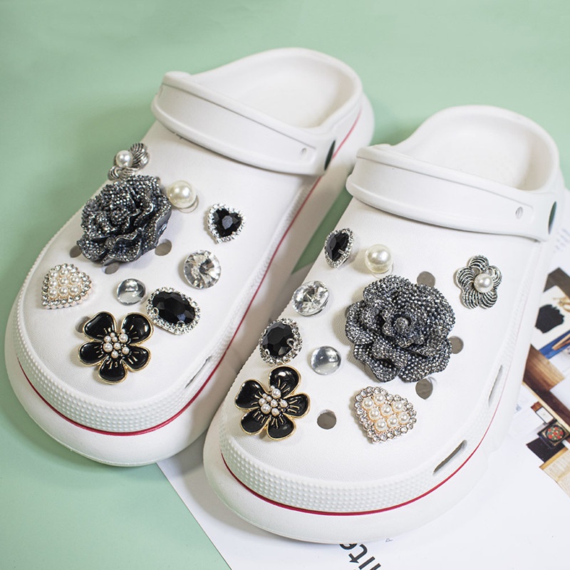 Bộ Phụ Kiện Trang Trí Giày Crocs Hình Hoa Trà Đính Kim Cương Lấp Lánh DIY Tháo Rời Được Dành Cho Bạn Nữ