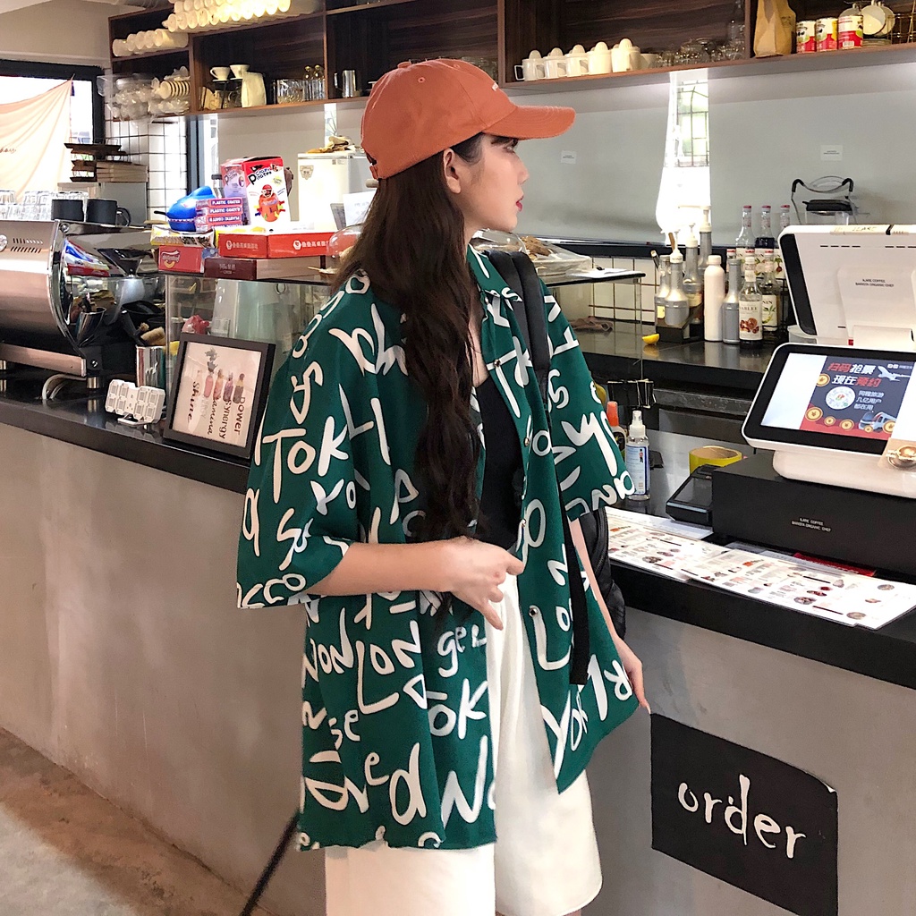 Áo Sơ Mi Mỏng Tay Lửng Dáng Rộng In Họa Tiết Thời Trang Mùa Hè Hàn Quốc Cho Nữ