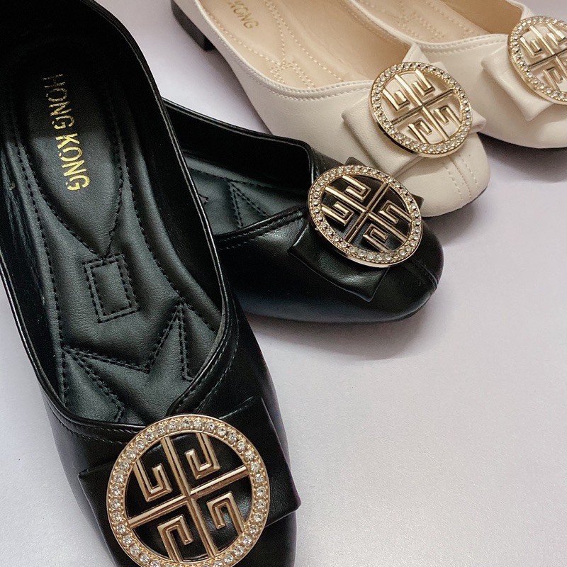 Giày búp bê nữ nơ khuy giày mọi giày bệt công sở đi làm đi chơi chất liệu da G01 Kèm CLIP và ẢNH THẬT