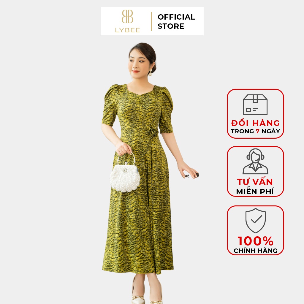 Đầm trung niên dáng xòe cao cấp LYBEE thời trang cho mẹ chất thun lụa sữa co giãn LV724