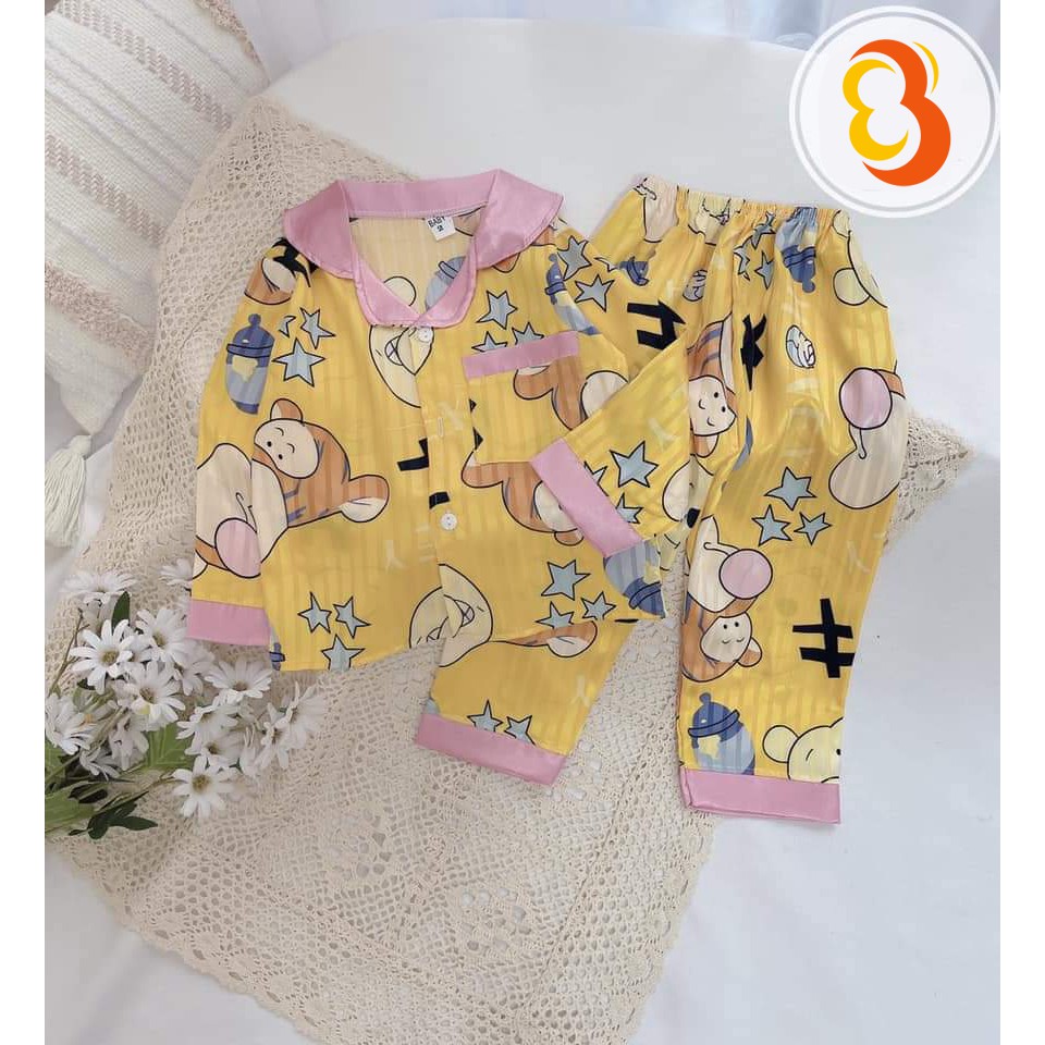 Bộ Ngủ Pijama Dài Tay Cho Bé Chất Lụa Gấm Size 12-24kg [BN19] - Babi mama