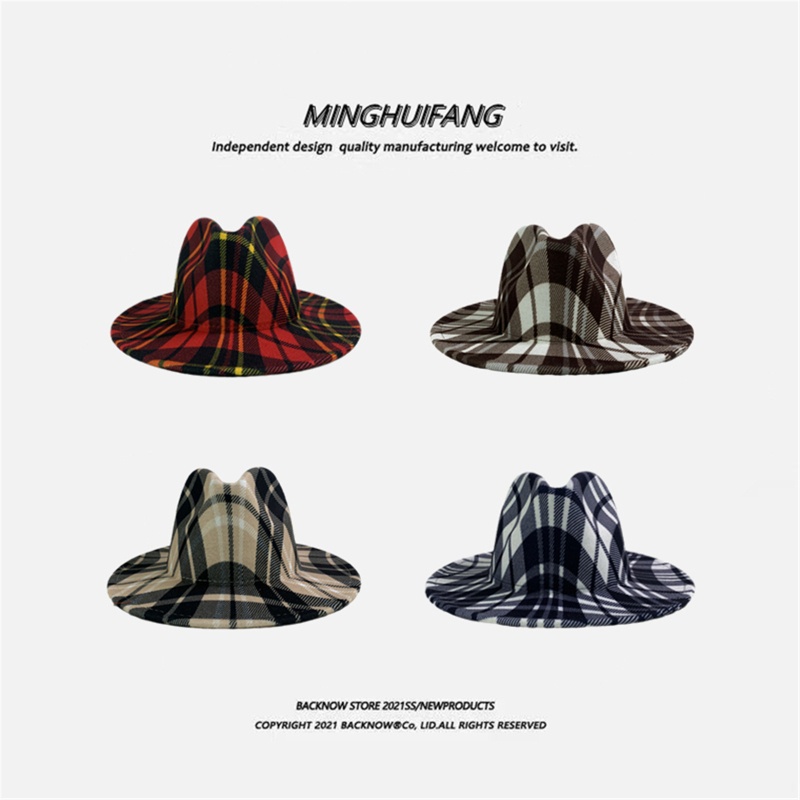 Mũ Fedora Rộng Vành Họa Tiết Caro Thời Trang Cho Nữ