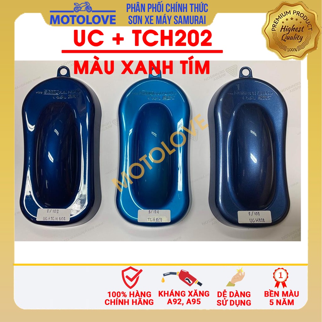 Combo Sơn samurai hai lớp màu xanh tím UC + TCH202 loại 2K chuẩn quy trình độ bền 5 năm gồm 2K04 - UCH202 - TCH202 -2k01